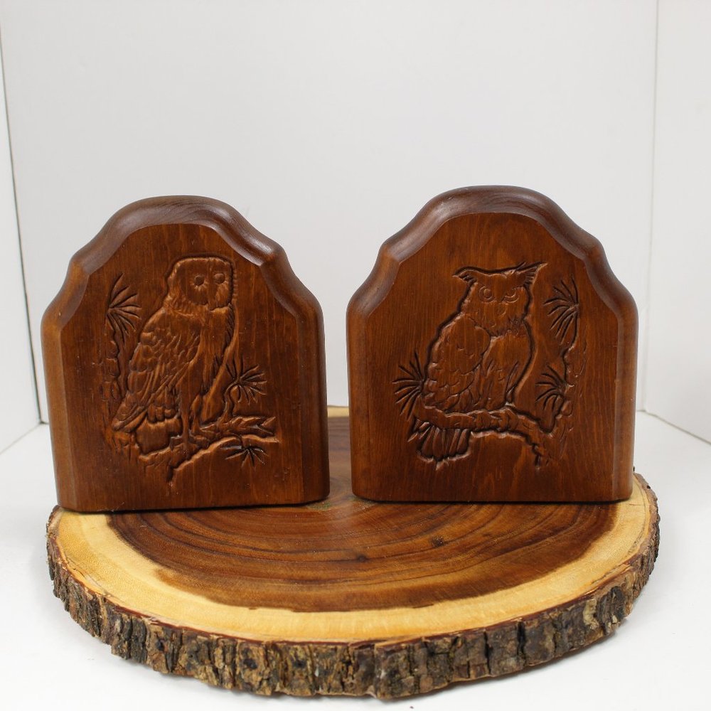 Mid Century Wood Owl Bookends